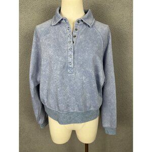 Hippie Rose Juniors' Stonewashed Half-Placket Sweatshirt Blue Size Medium NWT's
